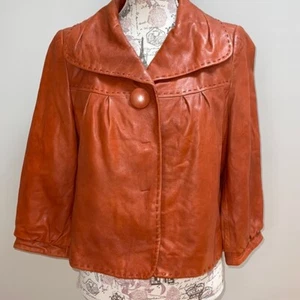Classiques Entier Burnt Orange Cropped Leather Coat Large - Picture 1 of 7