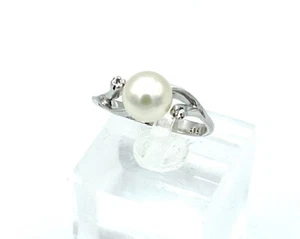 MASSIVER  Weissgold Ring 585/- 14 crt mit Akoja Zuchtperle und zwei Brillanten - Bild 1 von 5