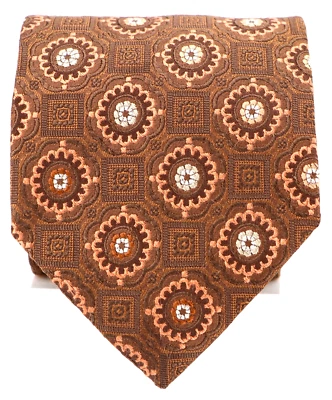 Bruno Piattelli 男式领带 100% 真丝提花棕色铜纹理 XL 62x3.5 — 第 1/3 张图片