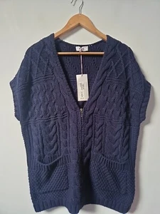 Per Una Chunky Knit Sleeveless Navy Blue Cardigan oversized Relaxed Fit 12 - Picture 1 of 5