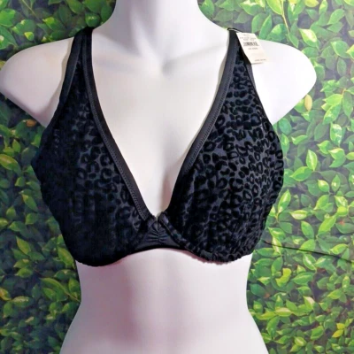 Nuevo con etiquetas Sujetador Aerie 32DD Real Power Plunge Sin Forro Terciopelo Negro Estampado Leopardo 2 Vías Foto 1 de 4