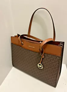 Michael Kors MK Mujeres Bolso de Mano Grande Bolso de Mano Cartera Hombro Marrón MK Firma - Imagen 1 de 17