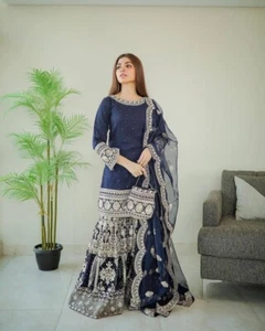 SALWAR KAMEEZ PAKISTANI INDIAN WEDDING PARTY WEAR DRESS BOLLYWOOD SUIT SHARARA - Picture 1 of 8