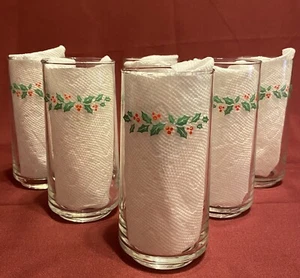 Set Of 5 Corelle Christmas Winter Holly Days 16oz Drinking Glasses - Picture 1 of 9