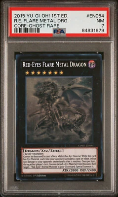 YUGIOH 1ST CORE-EN054 RED-EYES FLARE METAL DRAGON GHOST RARE PSA #7 NM #84831879 - Image 1 of 2