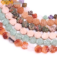 14mm Coin Carved Flower Natural Gemstone DIY Loose Beads For Jwelry Making 15"