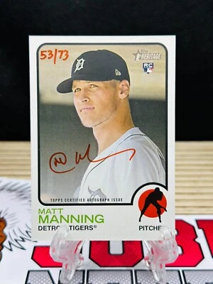 2022 Topps Heritage Real One Autographs Red Ink #ROA-MMG Matt Manning RC Rookie - Image 1 of 2