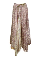 Boho Gypsy Hippy Floral Maxi Skirt Full Flared Divided Printed Uneven Skirts ML