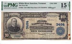$10 1902 PB National WHITE RIVER JUNCTION Vermont VT 🇺🇸 PMG 15 Choice Fine! - Picture 1 of 2