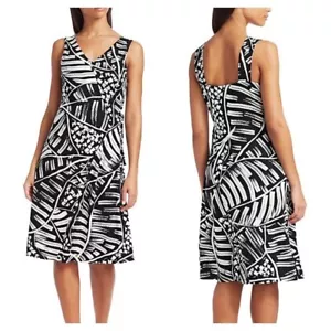 Nic+Zoe Dress Women XS Black White Jersey Moonlit Palm Fit And Flare Mini NWT - Picture 1 of 12