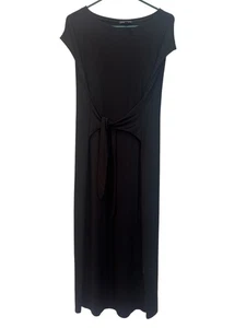 Eileen Fisher Women's Black Cap Sleeves Stretch Tie Front A-line Dress Size Med - Picture 1 of 6