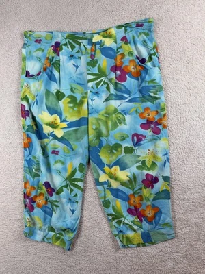 Pantalones Jam's World Mujer Grandes Azul Tropical Floral Capri Cordón Recortado Foto 1 de 4