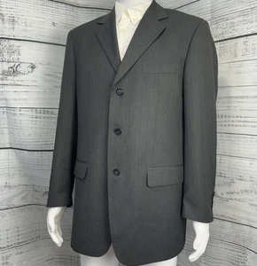 Wall Street Collection Mens 2 Piece Suit 42R Jacket 38x30 Charcoal Pinstripe - Picture 1 of 24