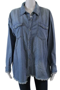 One by One Teaspoon Womens Cotton Raw Hem Detail Denim Blouse Blue Size S - Picture 1 of 5