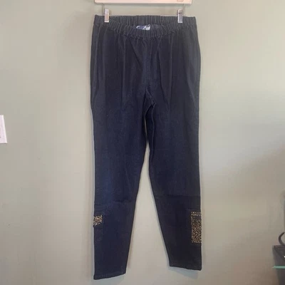 DG2 Diane Gilman Womens Pull On Stud Rhinestone Stretch Capri Jeans Blue Large - Image 1 of 4