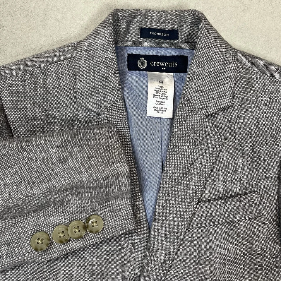 New Crewcuts Boys Gray Thompson 100% Linen Blazer Sz 4-5 Single Vent Classic NWT - Image 1 of 4