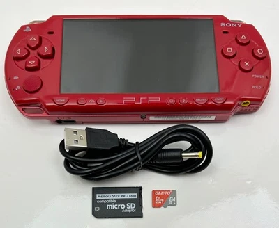 Sony PSP 2000 Handheld Deep Red w/ NEW Battery, Charge Cable, 64GB Card - Image 1 of 4