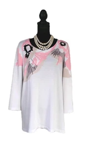 Ming Wang Knit Top Sz XL White Pink Black Beige Gray Women's Tunic 14 16  - Picture 1 of 7