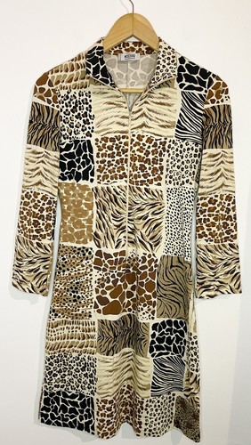 Abito Moschino economico e chic stampa animalier beige zip jersey taglia small S
