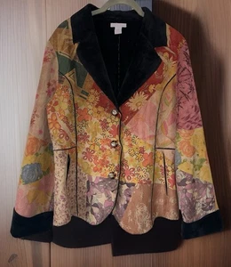 Pura Vida Damen Multi Print weiches Fleece Kunstfell Penny Lane Jacke Gr. 10 Boho - Bild 1 von 5