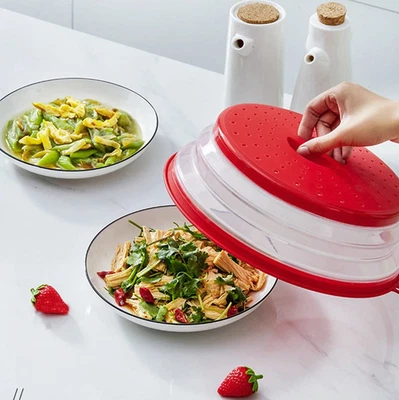 1pc Collapsible Microwave Cover: Folding Silicone Lid & Colander Strainer - NEW - Image 1 of 4