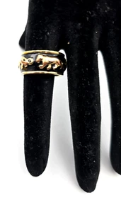 Two Tone Panther Ring Size 7 Gold colored Metal with Enamel - Picture 1 of 6