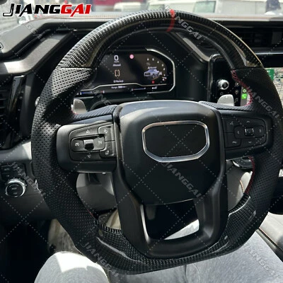 Volante de fibra de carbono real 20-25 con calefacción para GMC Sierra 1500 2500 3500 Foto 1 de 4
