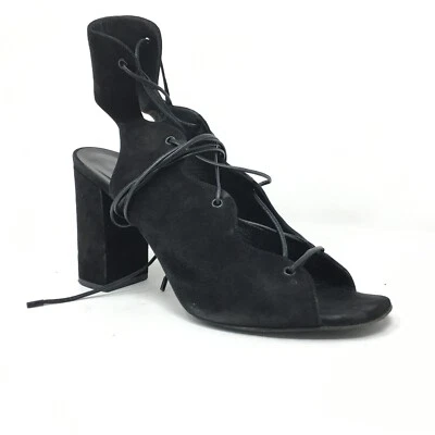 Saint Laurent YSL Sandalias Zapatos Mujer Talla 39 EU 9 EE. UU. Negro Gamuza Con Cordones Foto 1 de 4