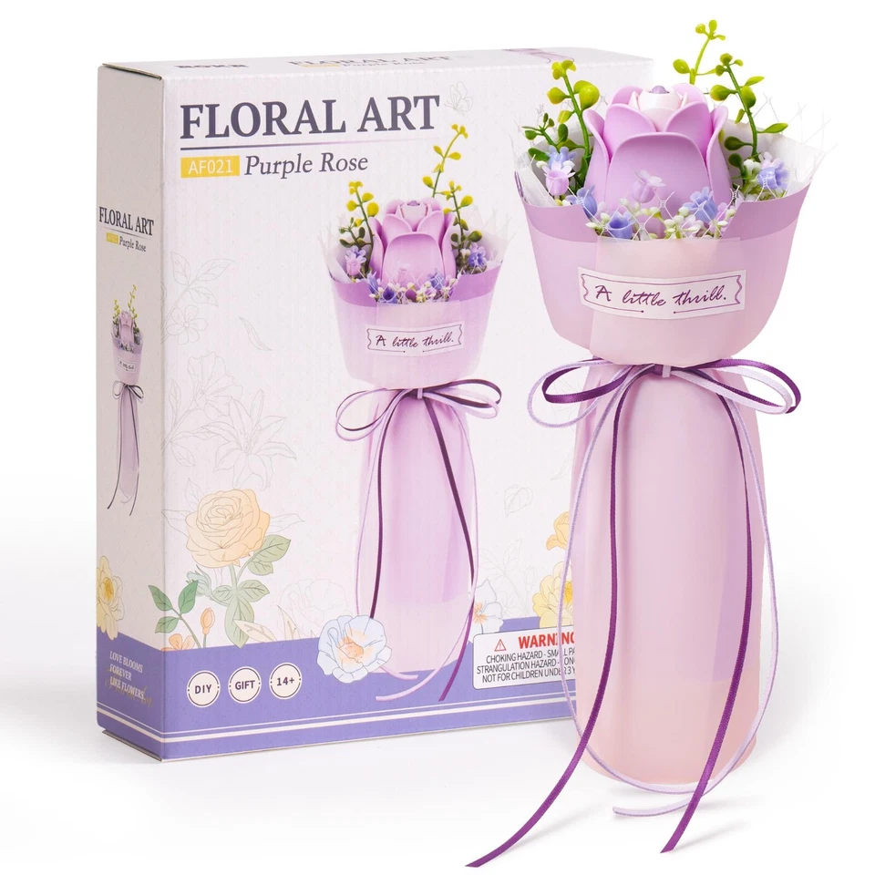 ROBOTIME 3D Puzzle Plastic Flowers Artificial Flowers Purple Rose Gift for Women - Image 1 of 4