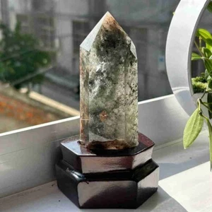 0,94 Pfund Natural Ghost Smoke Quarz Obelisk Mineral Probe Kristall Reiki + Ständer - Bild 1 von 22