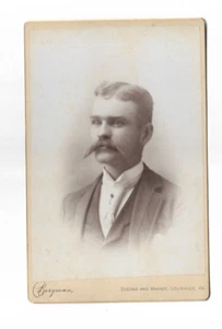 Handle Bar Mustache Man Cabinet Card Photo ~ Louisville, Kentucky ~ Bergman - Picture 1 of 1