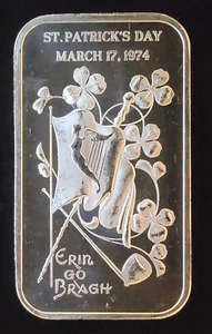 1974 St Patricks Day Madison Mint Erin Go Bragh-999 Silver 1 Ounce Oz Art Bar - Picture 1 of 2