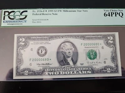 1995 Star FRN  $2 Dollars Millennium. 1936-F PCGS 64PPQ Very CHOICE NEW - Image 1 of 2