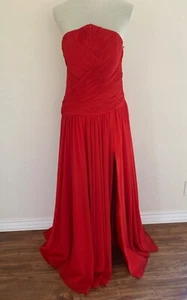 Womens 12 Red Pleated Sweetheart Strapless Gown Pageant Prom Party Formal Dress - Picture 1 of 17