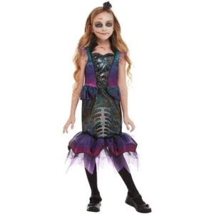 Dark Mermaid Costume Child Purple Fishtail Dress with Skeleton Print and Organza - Picture 1 of 8