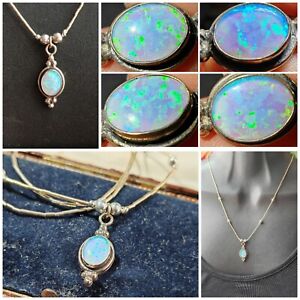 Sterling silver 925 Australian opal pendant bead fine delicate chic necklace