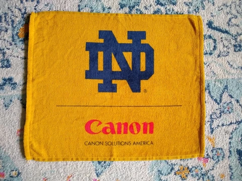 Vtg Advertising Hand Towel Canon Camera Fighting Irish Notre Dame Football 15x18 Cover