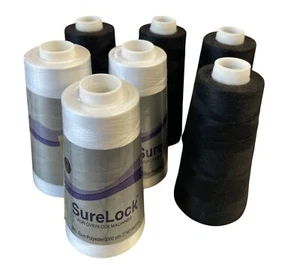 Surelock Polyester Thread Spools For Overlock Machines 3000 Yds Black White Lot - Picture 1 of 3
