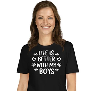 Life is Better With My Boys Cute Mother's Day T-shirt Mom Love Graphic Tee - Picture 1 of 53