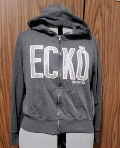 Y2k Ecko Unltd. Womens Zip Up Hoodie Sweatshirt Silver Sequin Size Large Jacket - Picture 1 of 6