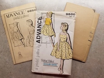 UNUSED FF Vintage 1950s Sewing Pattern ADVANCE 9850 Sz 14.5 CHUB-DEB Girls Dress - Image 1 of 3