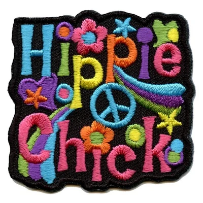 Hippie Chick 70's Retro Peace Script Embroidered Iron On Patch - Image 1 of 2
