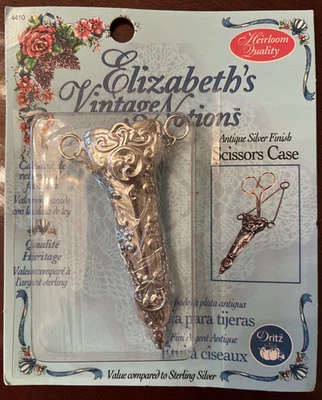 Estuche de tijeras antiguo acabado plateado Elizabeth's Vintage Notions Dritz 4410 nuevo en paquete Foto 1 de 4