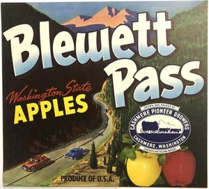 Blewett Pass Washington Apples Unused Vintage Crate Label Cashmere, Washington - Picture 1 of 2