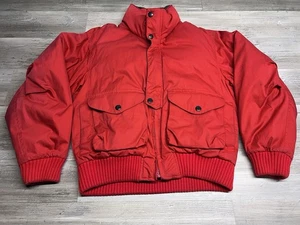 Vintage Nautica Jacket Mens Small Red Duck Down Puffer Bomber Coat Leather Trim - Picture 1 of 19