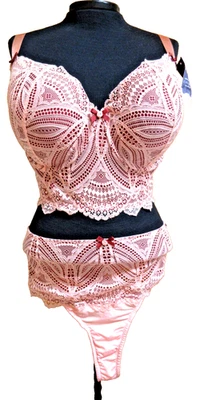 CACIQUE Seriously Sexy Sujetador Longline 40DDD y Tanga Panty 22/24 Conjunto Rosa Encaje Nuevo con Etiquetas Foto 1 de 4