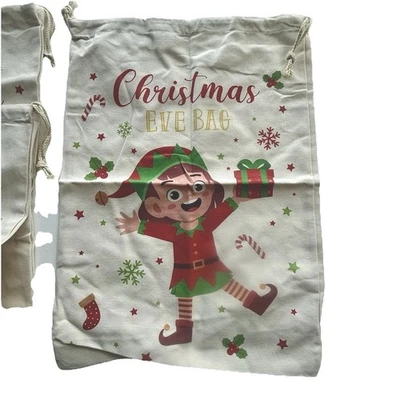 Gran Bolsa de Regalo de Navidad Elfo Lote de 3 Color Marfil 24 Pulgadas de Tela. Foto 1 de 4
