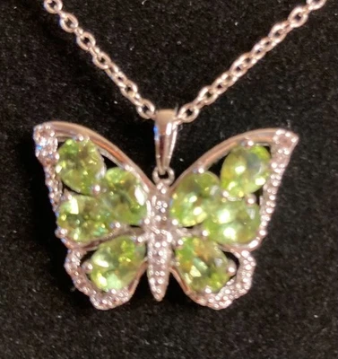 Sterling Silver Peridot White Sapphire Butterfly Pendant 20" Necklace P*M 925 - Image 1 of 4