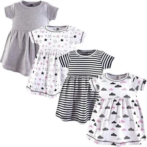NEW Set of 4 Newborn Dresses Color Coordinated Cotton Dresses Size 0-3 Months - Picture 1 of 1