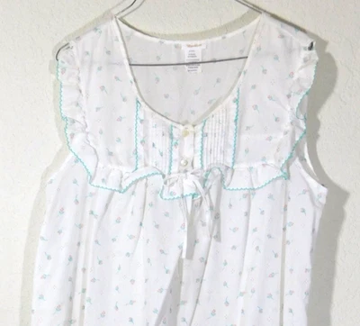 Camisón de Colección Barbizon Verano Sin Mangas Blanco con Rosebuds Rosa Talla Pequeña Mediana Foto 1 de 4